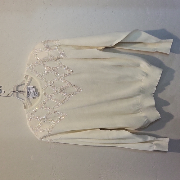 Vintage Sweaters - Vintage Regency Collection For Joyce Sequin Cream Sweater Long Sleeve Large